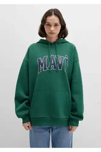 Green Hoodie with Logo Print 1600361-71892 - 4