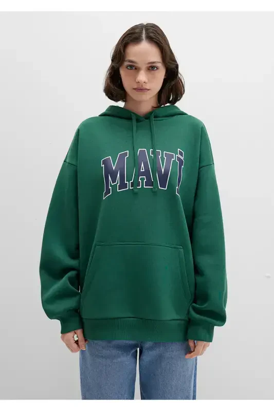 Green Hoodie with Logo Print 1600361-71892 - 4