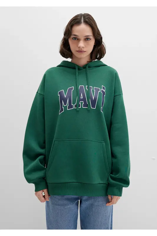 Green Hoodie with Logo Print 1600361-71892 - 4