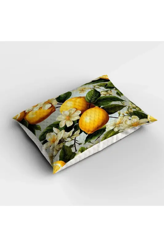 Green Leafy Lemon Patterned Printed Single and Children's Pique Set-Pattern - 2