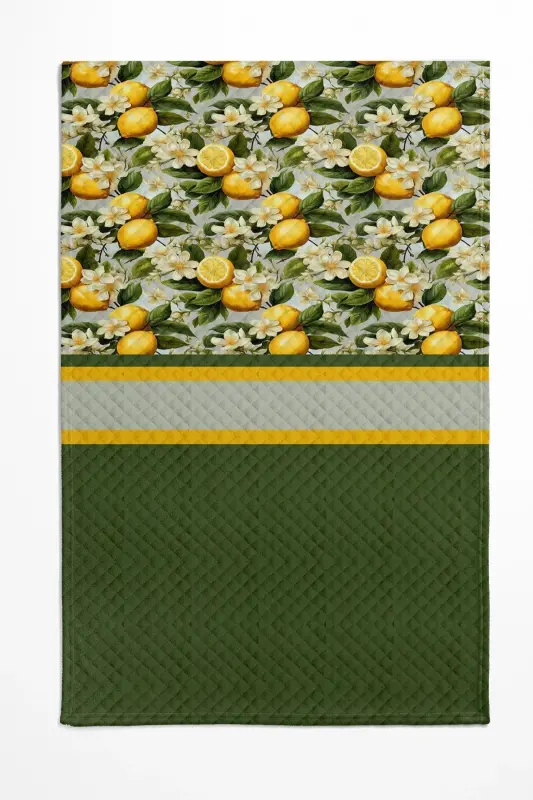 Green Leafy Lemon Patterned Printed Single and Children's Pique Set-Pattern - 3