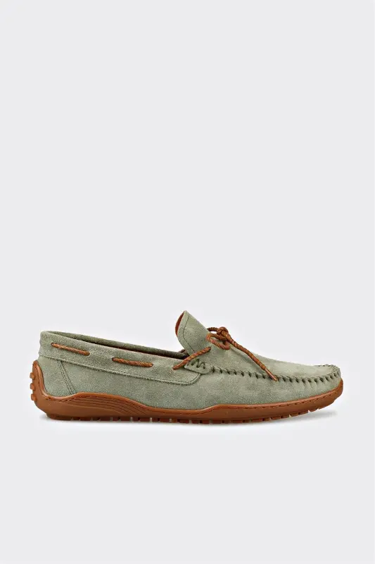 Green Leather Men's Casual Shoes-Green - 1