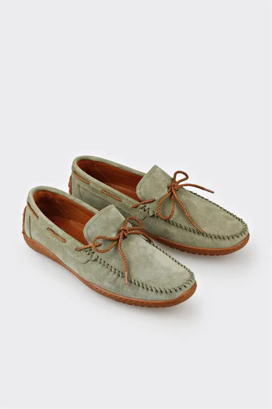 Green Leather Men's Casual Shoes-Green - 2