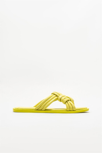 Green Leather Women's Flat Sandals - ELLE SHOES