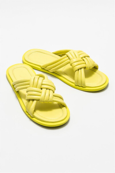 Green Leather Women's Flat Sandals - ELLE SHOES (1)