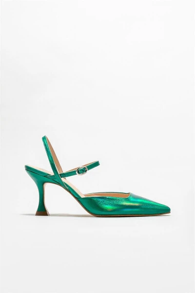 Green Leather Women's High Heels - 1