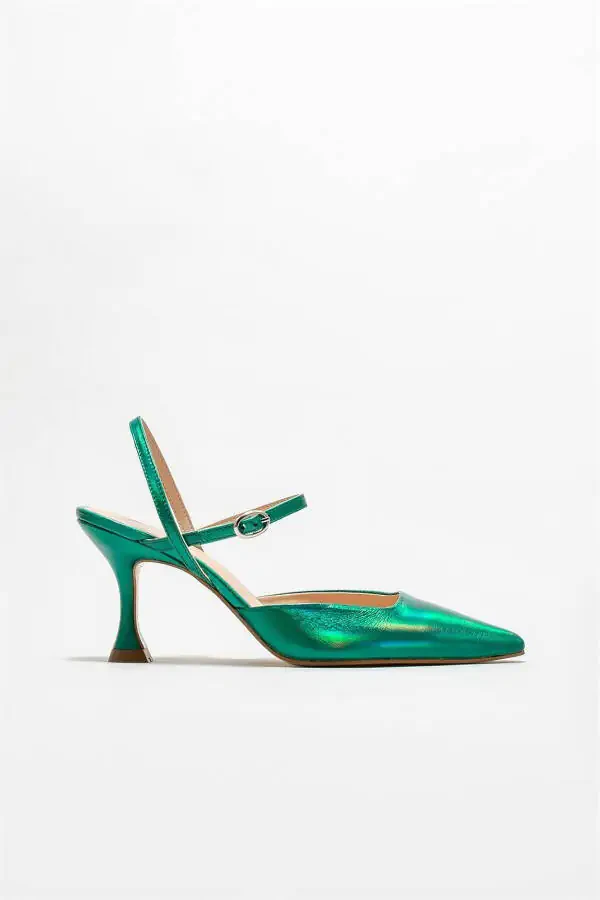 Green Leather Women's High Heels - 1
