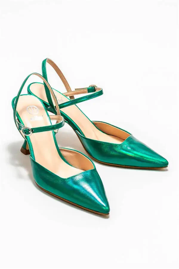 Green Leather Women's High Heels - 2