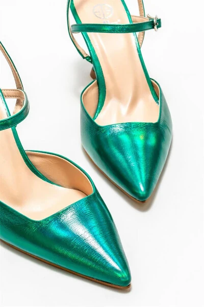 Green Leather Women's High Heels - 3