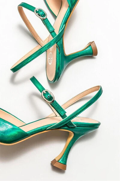 Green Leather Women's High Heels - 4