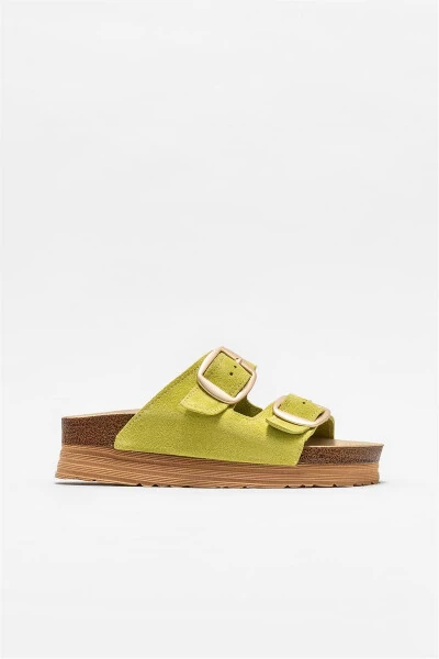Green Leather Women's Slippers - ELLE