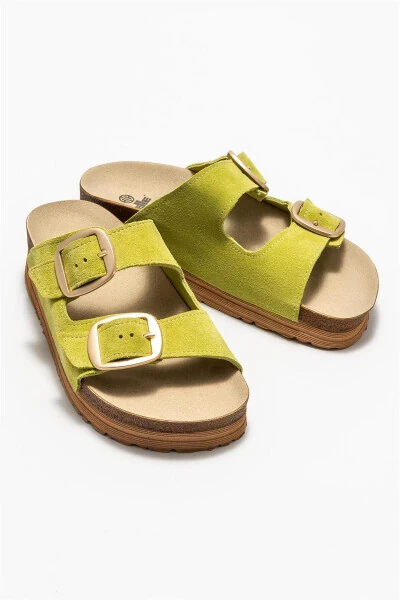 Green Leather Women's Slippers - ELLE (1)