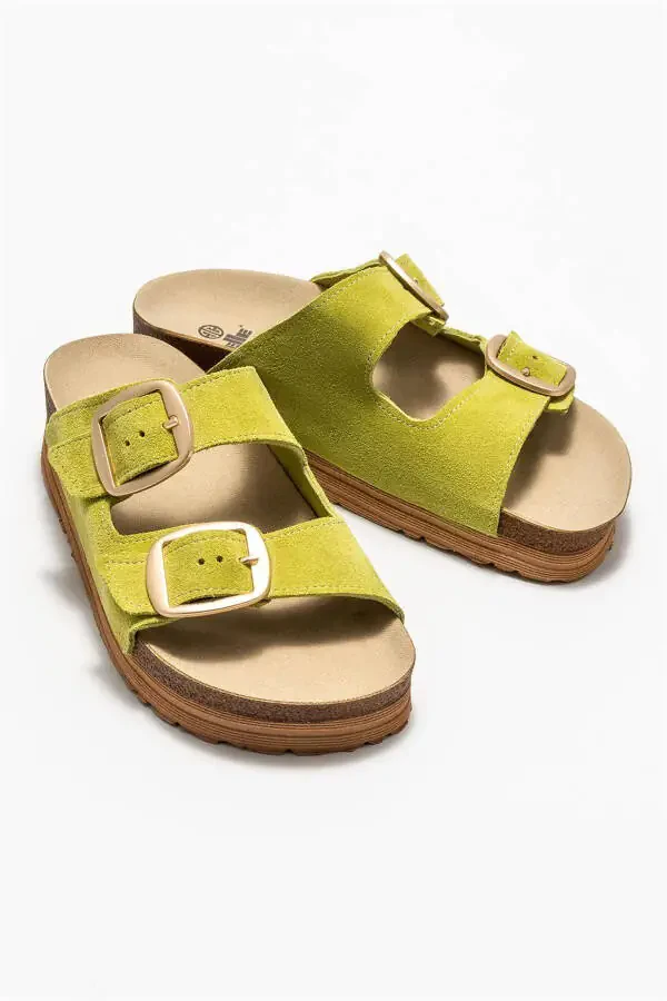Green Leather Women's Slippers - 2