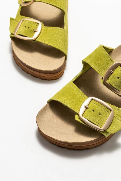 Green Leather Women's Slippers - 3