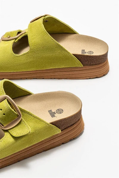 Green Leather Women's Slippers - 4