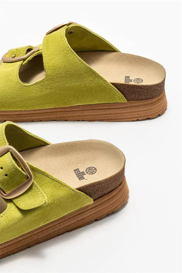 Green Leather Women's Slippers - 4