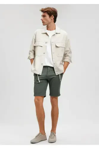 Green Linen Blend Chino Shorts 0436187704 - 1