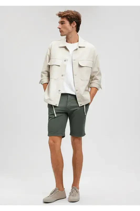 Green Linen Blend Chino Shorts 0436187704 - 1