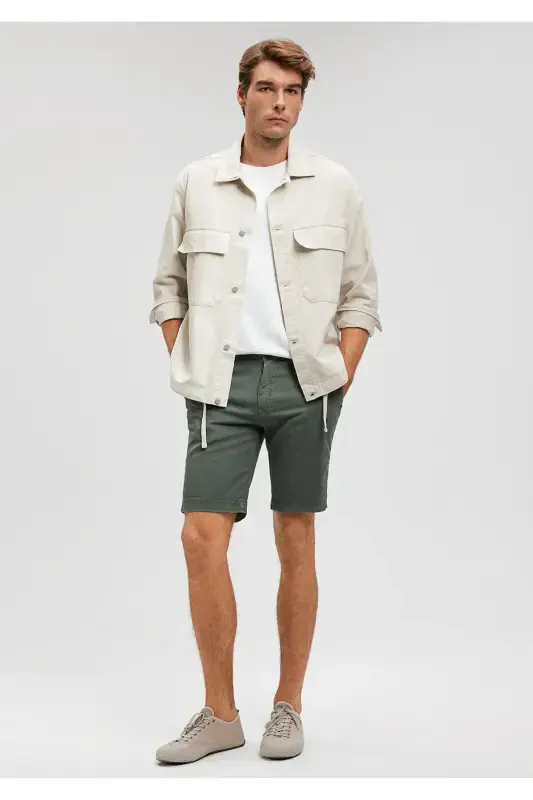Green Linen Blend Chino Shorts 0436187704 - 2