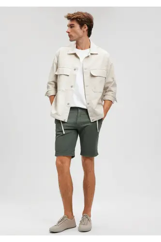Green Linen Blend Chino Shorts 0436187704 - 1