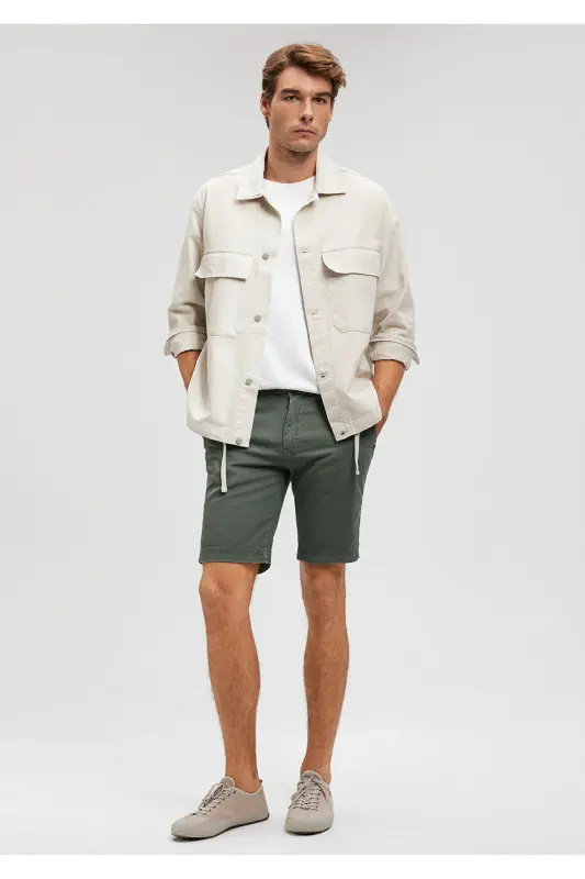 Green Linen Blend Chino Shorts 0436187704 - 2