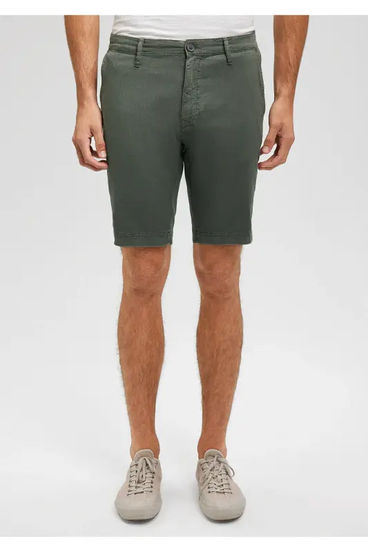 Green Linen Blend Chino Shorts 0436187704 - 3