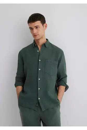 Green Linen Shirt Regular Fit - 3