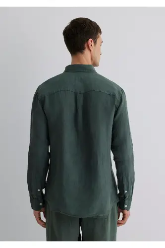 Green Linen Shirt Regular Fit - 5