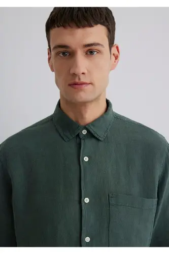 Green Linen Shirt Regular Fit - 6