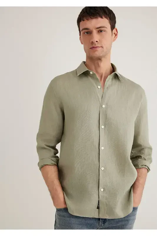 Green Linen Shirt Slim Fit / Dar Kesim 0211466-71 - MAVI