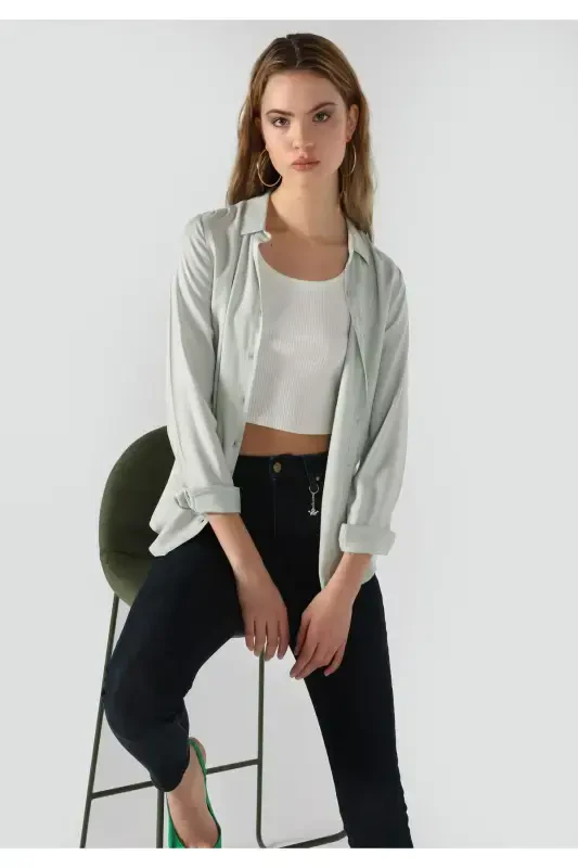 Green long sleeve regular fit shirt for women (Cl1048443) - 3