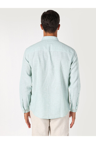 Green, long-sleeved, regular fit men's shirt. - 2