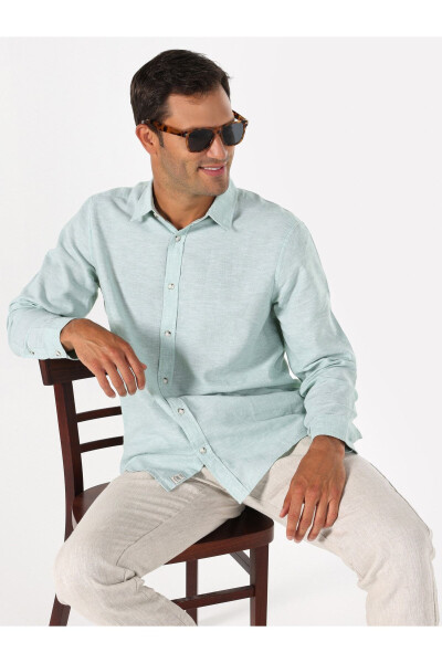 Green, long-sleeved, regular fit men's shirt. - 3