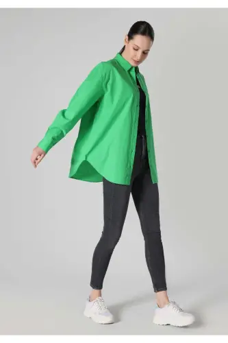 Green, long-sleeved, regular fit shirt for women (Cl1062116) - 3
