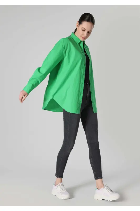 Green, long-sleeved, regular fit shirt for women (Cl1062116) - 3