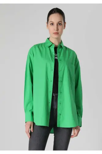 Green, long-sleeved, regular fit shirt for women (Cl1062116) - 4