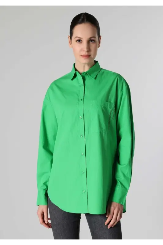 Green, long-sleeved, regular fit shirt for women (Cl1062116) - 5