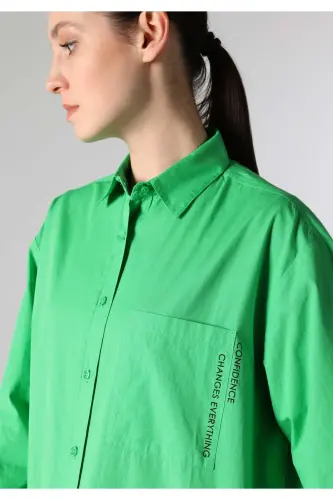 Green, long-sleeved, regular fit shirt for women (Cl1062116) - 6