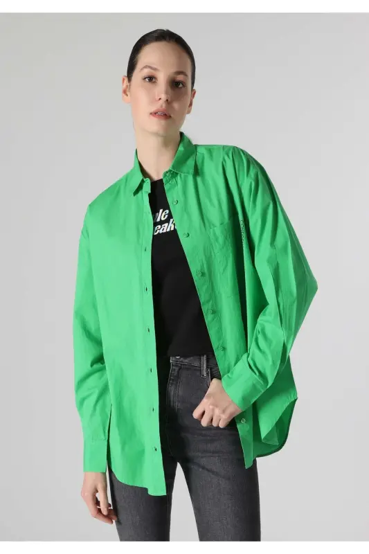 Green, long-sleeved, regular fit shirt for women (Cl1062116) - 7