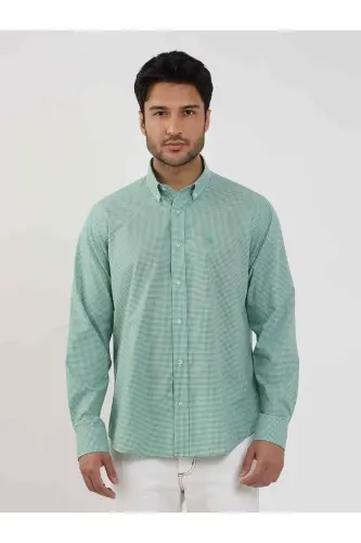 Green Men's Regular Fit Pitikare Pattern Button-Down Long Sleeve Shirt - 98199 - DUFY (1)