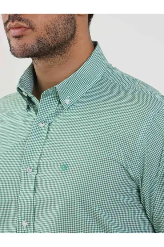 Green Men's Regular Fit Pitikare Pattern Button-Down Long Sleeve Shirt - 98199 - 6