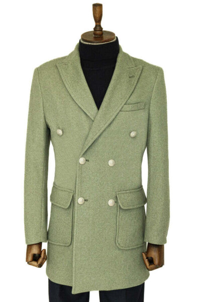 Green, metal buttoned, wool cashmere men's double-breasted coat - Wessi - 1