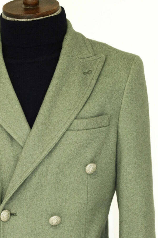 Green, metal buttoned, wool cashmere men's double-breasted coat - Wessi - 2