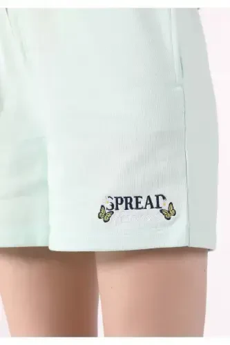 Green, mid-rise, regular fit shorts for women - 6