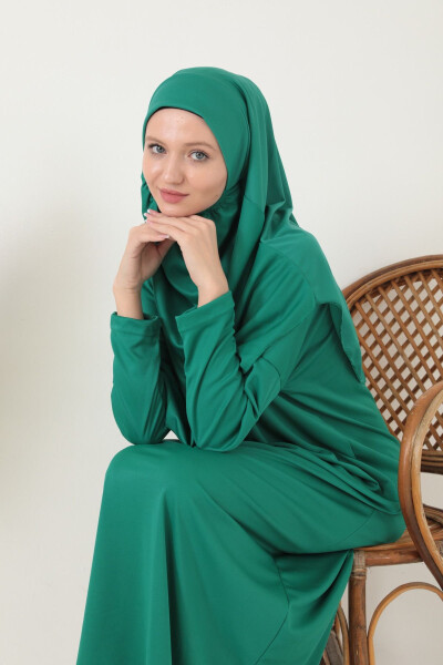 Green One Piece Easy-to-Use Built-In Headcover Prayer Dress - 3