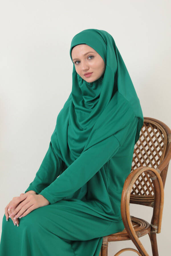 Green One Piece Easy-to-Use Built-In Headcover Prayer Dress - 5