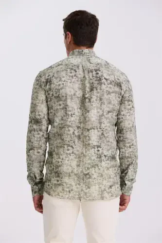 Green Patterned Button-Down Collar Comfort Fit Shirt - 4