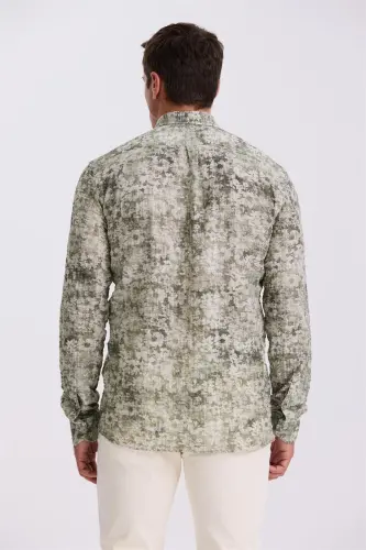 Green Patterned Button-Down Collar Comfort Fit Shirt - 1