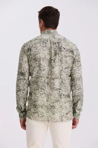Green Patterned Button Down Collar Comfort Fit Shirt 
