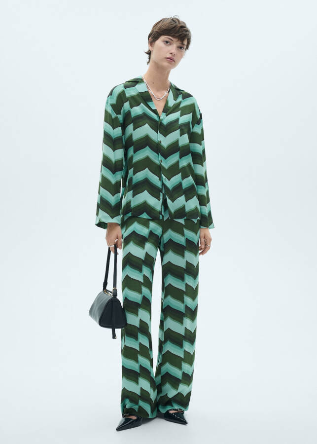 Green patterned pants with straight cut - 3